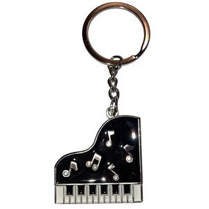 NEW Piano Keychain Black Silver Bag Charm Classic Key Holder Purse Accessories
